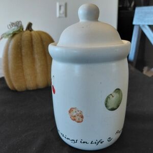 Charming White Ceramic Jar with Fruit Motif